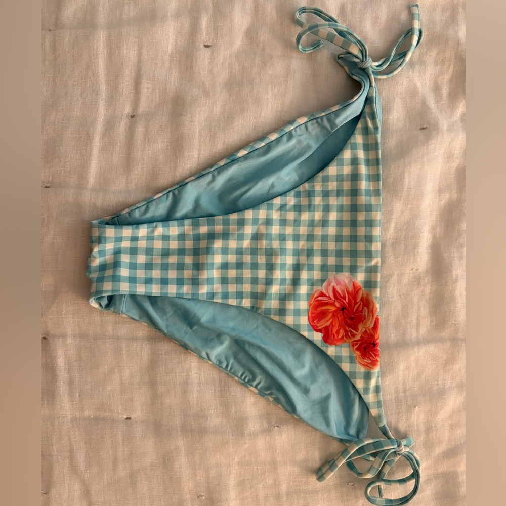 Onia Side Tie Cheeky Bikini Bottoms in Gingham Peony